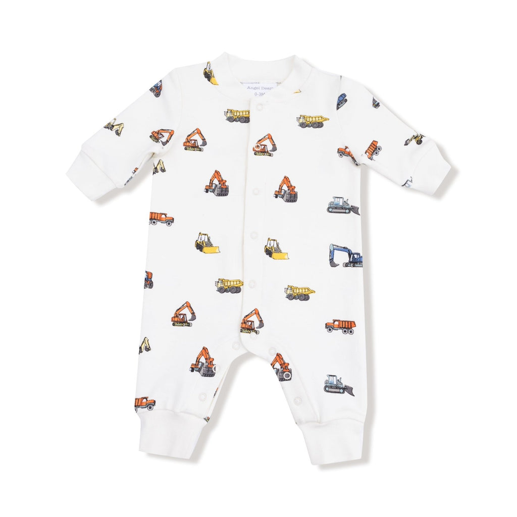 Angel Dear Construction Vehicles - French Terry - Baseball Collar Romper With Front Placket - Flying Ryno