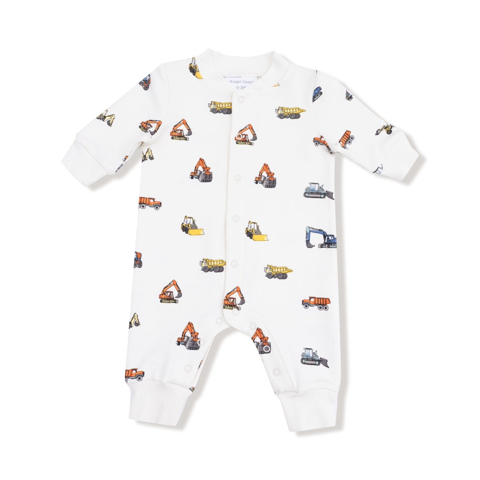 Angel Dear Construction Vehicles - French Terry - Baseball Collar Romper With Front Placket - Flying Ryno