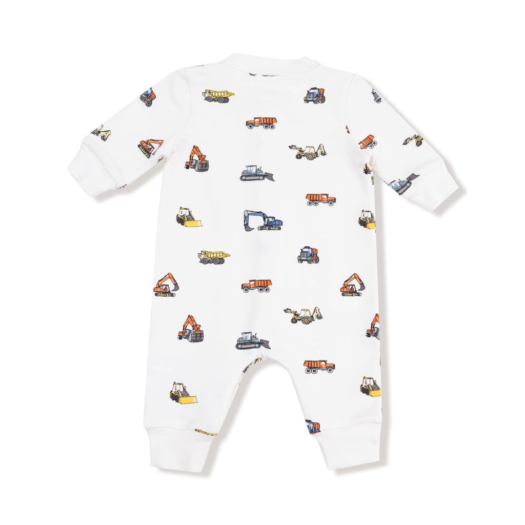 Angel Dear Construction Vehicles - French Terry - Baseball Collar Romper With Front Placket - Flying Ryno