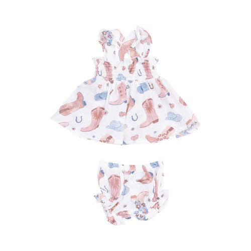 Angel Dear Cowboy Boots Pink Ruffle Strap Smocked Top And Diaper Cover - Flying Ryno
