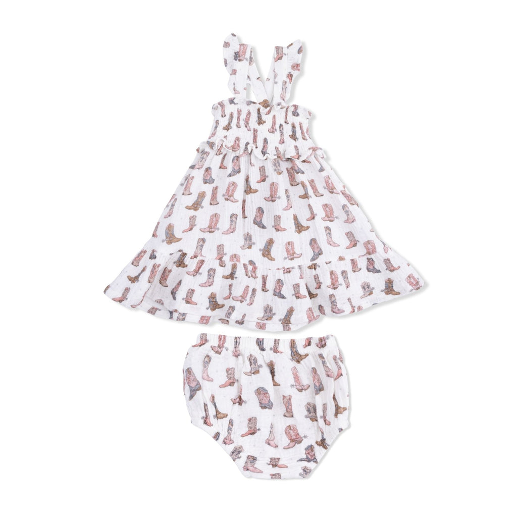 Angel Dear Cowgirl Boots - Smocked Ruffle Sundress & Bloomer - Flying Ryno