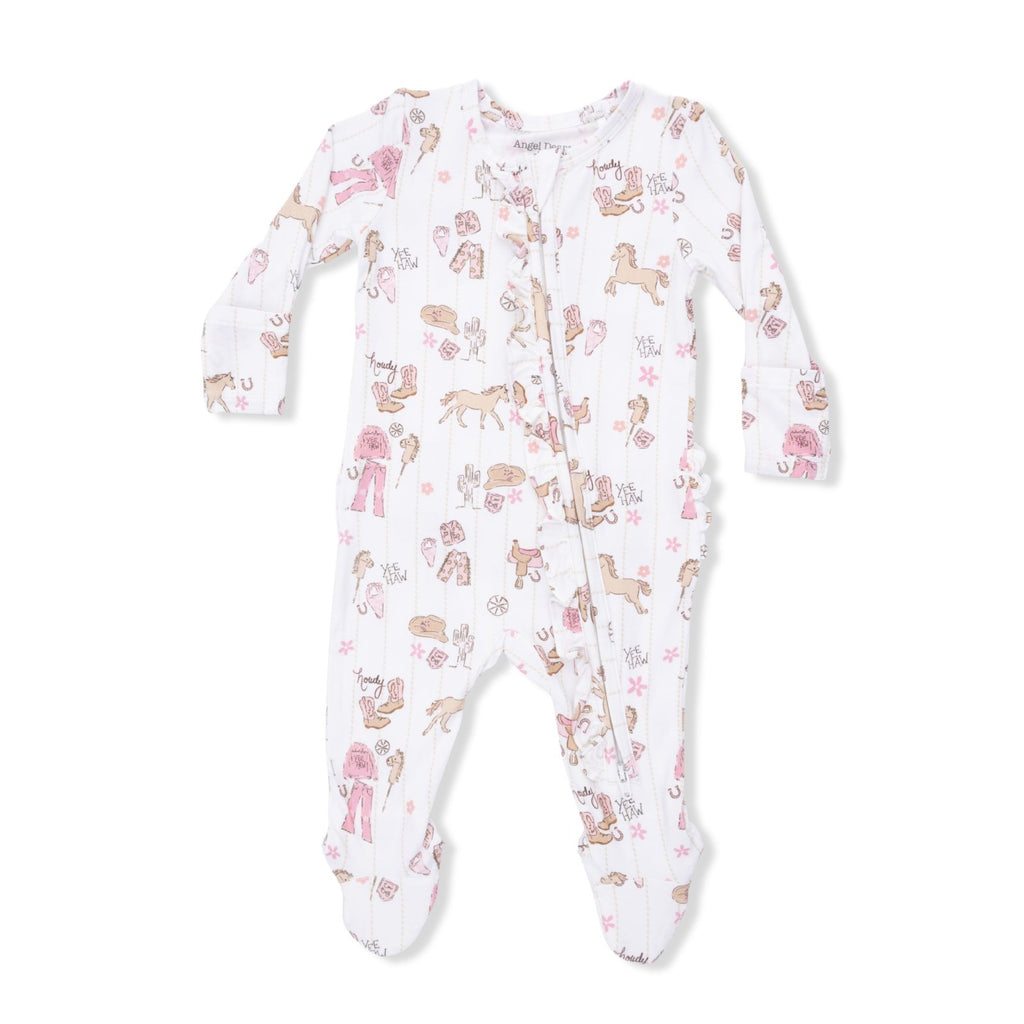 Angel Dear Cowgirl Nursery - 2 Way Ruffle Front Zipper Footie - Flying Ryno