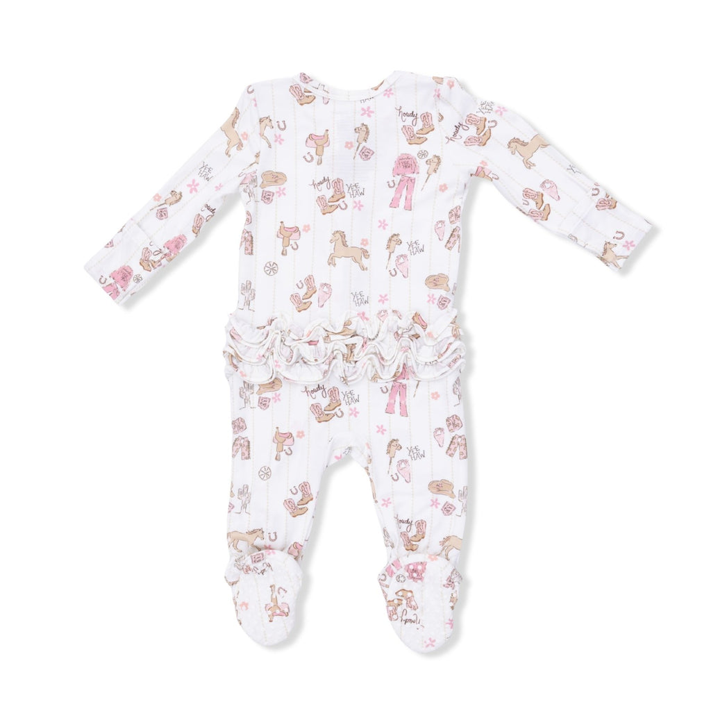 Angel Dear Cowgirl Nursery - 2 Way Ruffle Front Zipper Footie - Flying Ryno