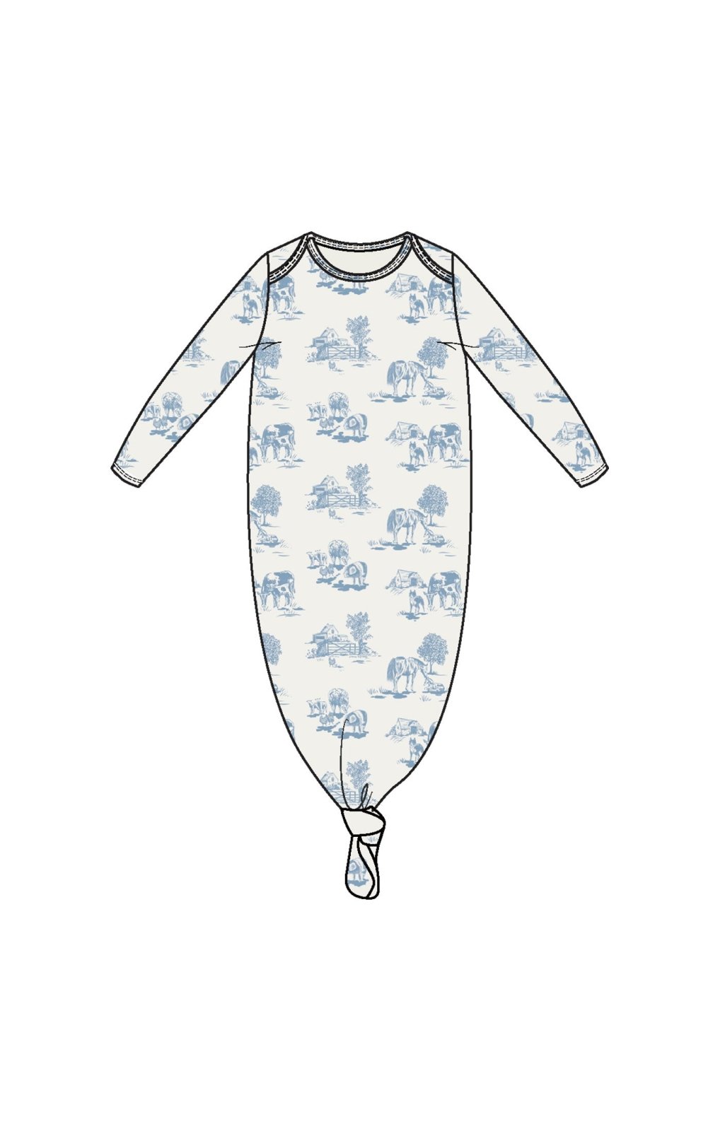 Angel Dear Farm Toile - Blue - Knotted Gown and Hat Set - Flying Ryno