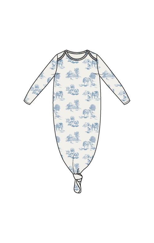 Angel Dear Farm Toile - Blue - Knotted Gown and Hat Set - Flying Ryno