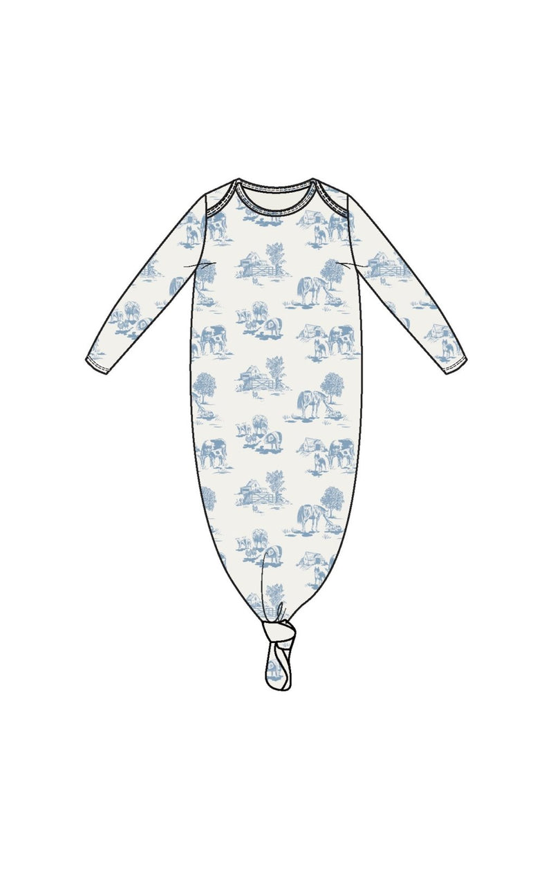 Angel Dear Farm Toile - Blue - Knotted Gown and Hat Set - Flying Ryno