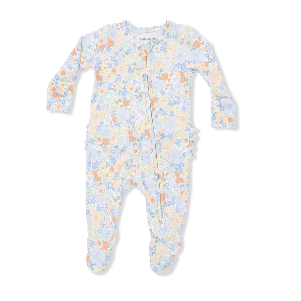 Angel Dear Georgia Floral - 2 Way Ruffle Back Zipper Footie - Flying Ryno