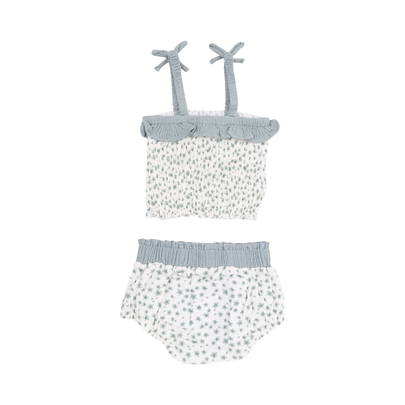 Angel Dear Jadeite Simple Floral Smocked Ruffle Top And Bloomer - Flying Ryno