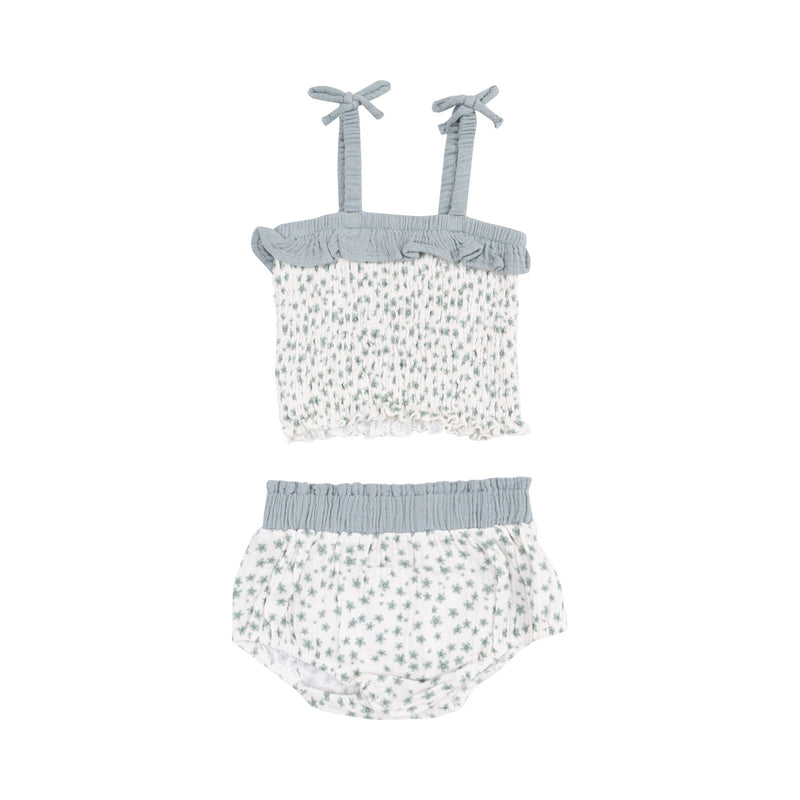 Angel Dear Jadeite Simple Floral Smocked Ruffle Top And Bloomer - Flying Ryno