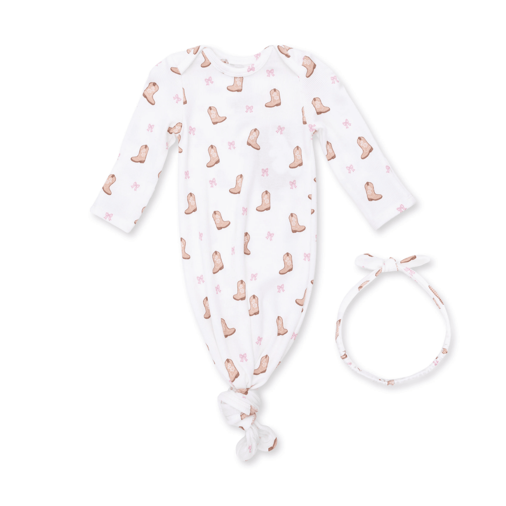 Angel Dear Knotted Gown and Knot Headband, Mini Cowgirl Boots - Flying Ryno