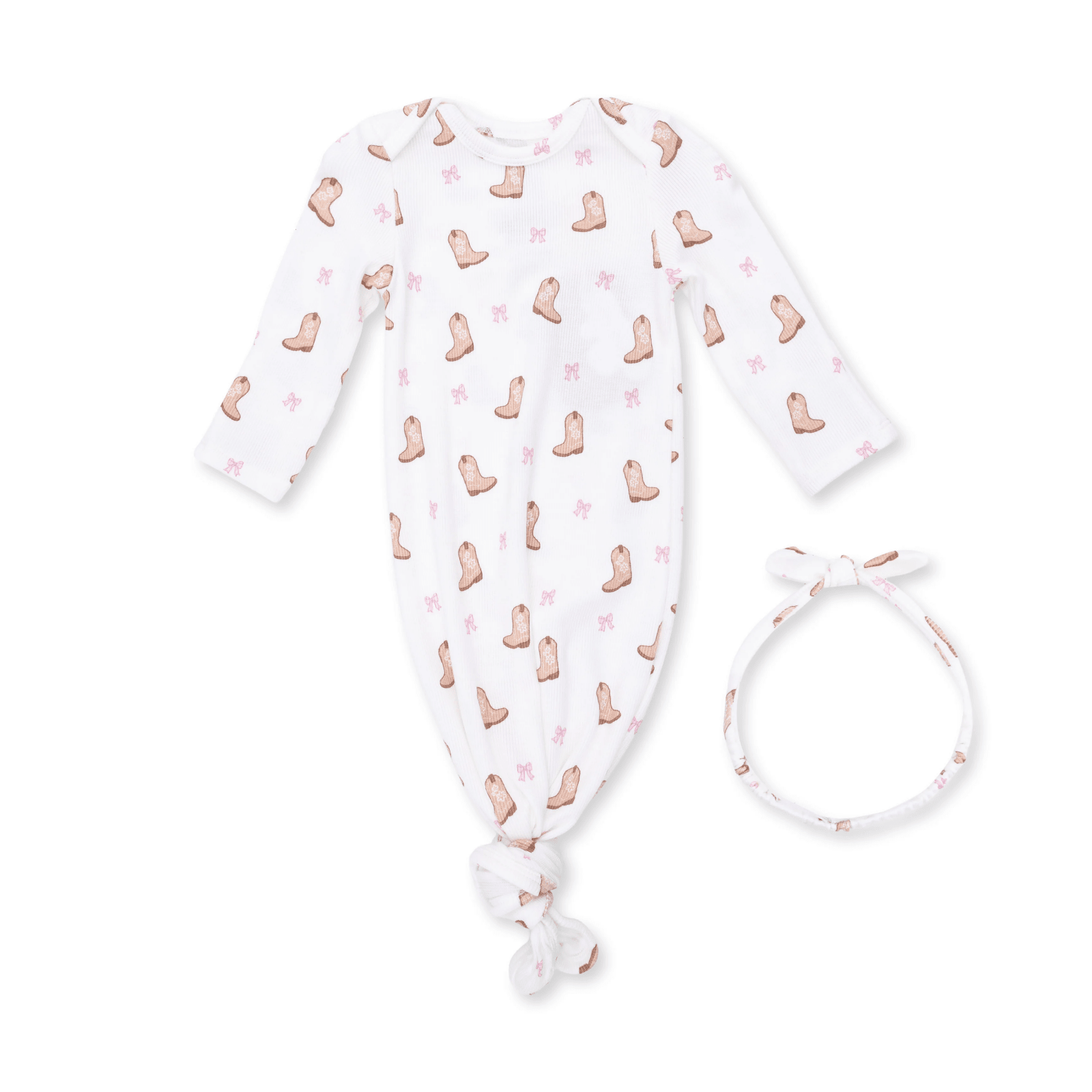 Angel Dear Knotted Gown and Knot Headband, Mini Cowgirl Boots - Flying Ryno