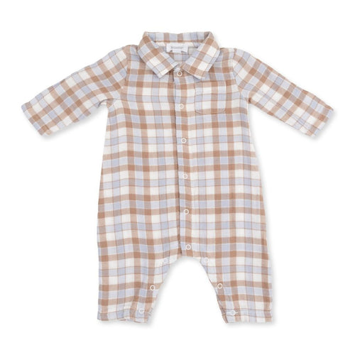 Angel Dear Long Sleeve Polo Button Down Romper, Western Plaid - Flying Ryno