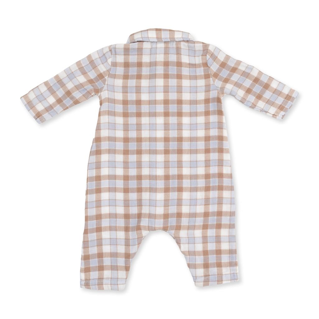 Angel Dear Long Sleeve Polo Button Down Romper, Western Plaid - Flying Ryno