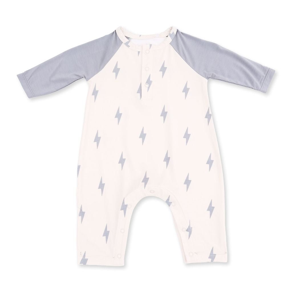 Angel Dear Long Sleeve Raglan Henley Romper, Lightning Bolt Viscose - Flying Ryno