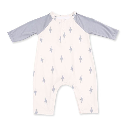 Angel Dear Long Sleeve Raglan Henley Romper, Lightning Bolt Viscose - Flying Ryno