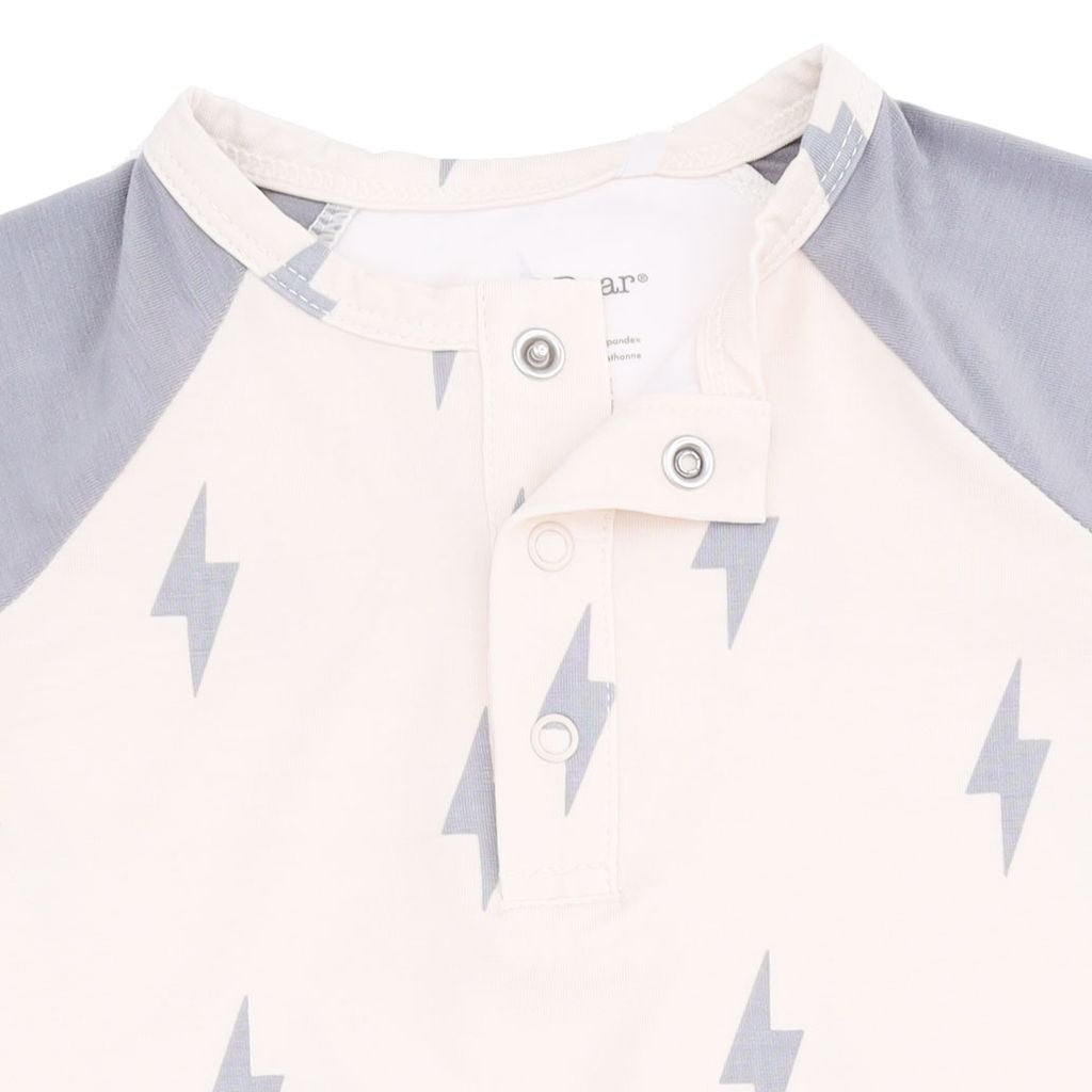 Angel Dear Long Sleeve Raglan Henley Romper, Lightning Bolt Viscose - Flying Ryno
