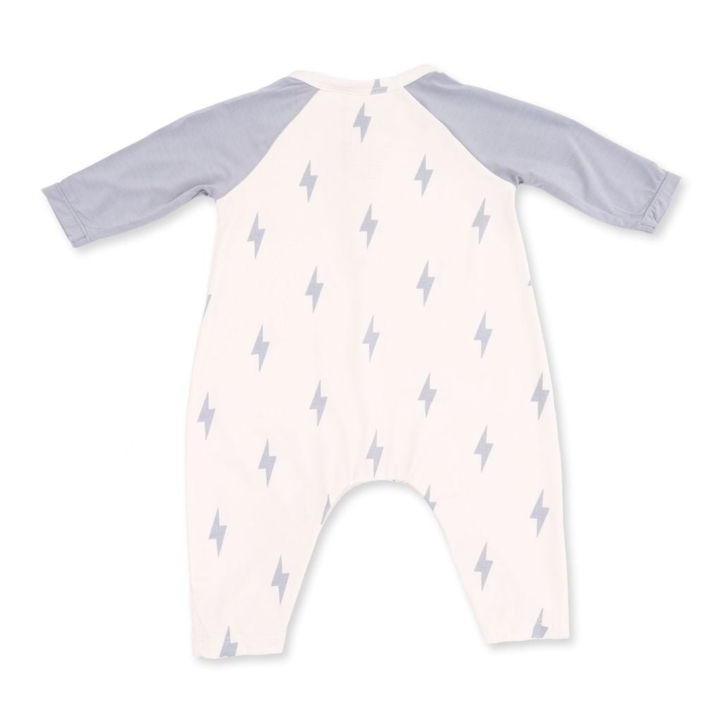 Angel Dear Long Sleeve Raglan Henley Romper, Lightning Bolt Viscose - Flying Ryno