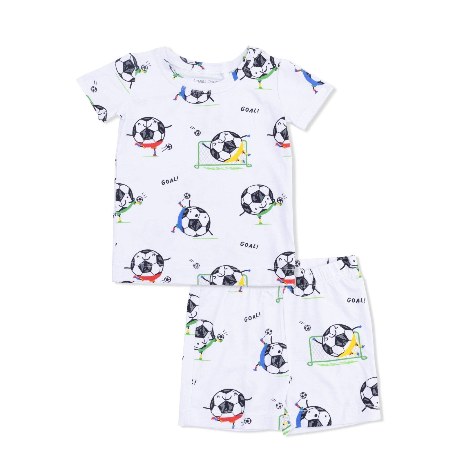 Angel Dear Loungewear Short Set, Soccer Balls Playing Soccer, Blue - Flying Ryno