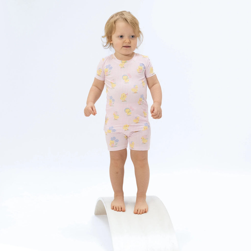 Angel Dear Loungewear Short Set, Vintage Spring Ducklings Pink - Flying Ryno