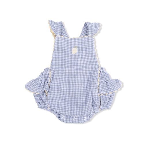 Angel Dear Micro Gingham Blue Blizzard - Ric Rac Ruffle Sunsuit - Flying Ryno