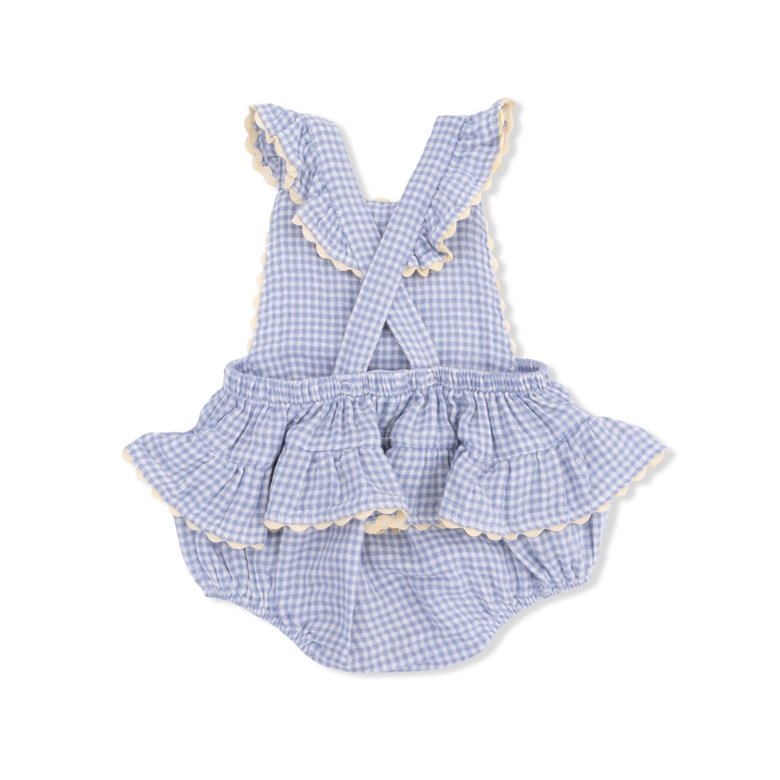 Angel Dear Micro Gingham Blue Blizzard - Ric Rac Ruffle Sunsuit - Flying Ryno