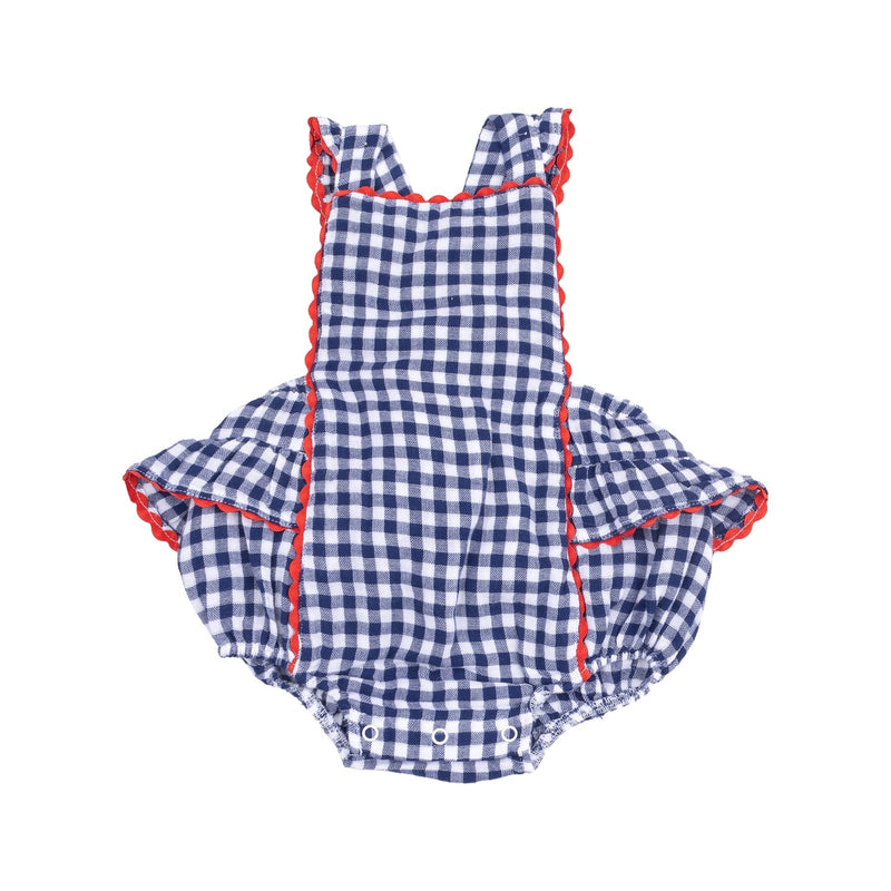 Angel Dear Navy Gingham Ric - rac Ruffle Sunsuit - Flying Ryno