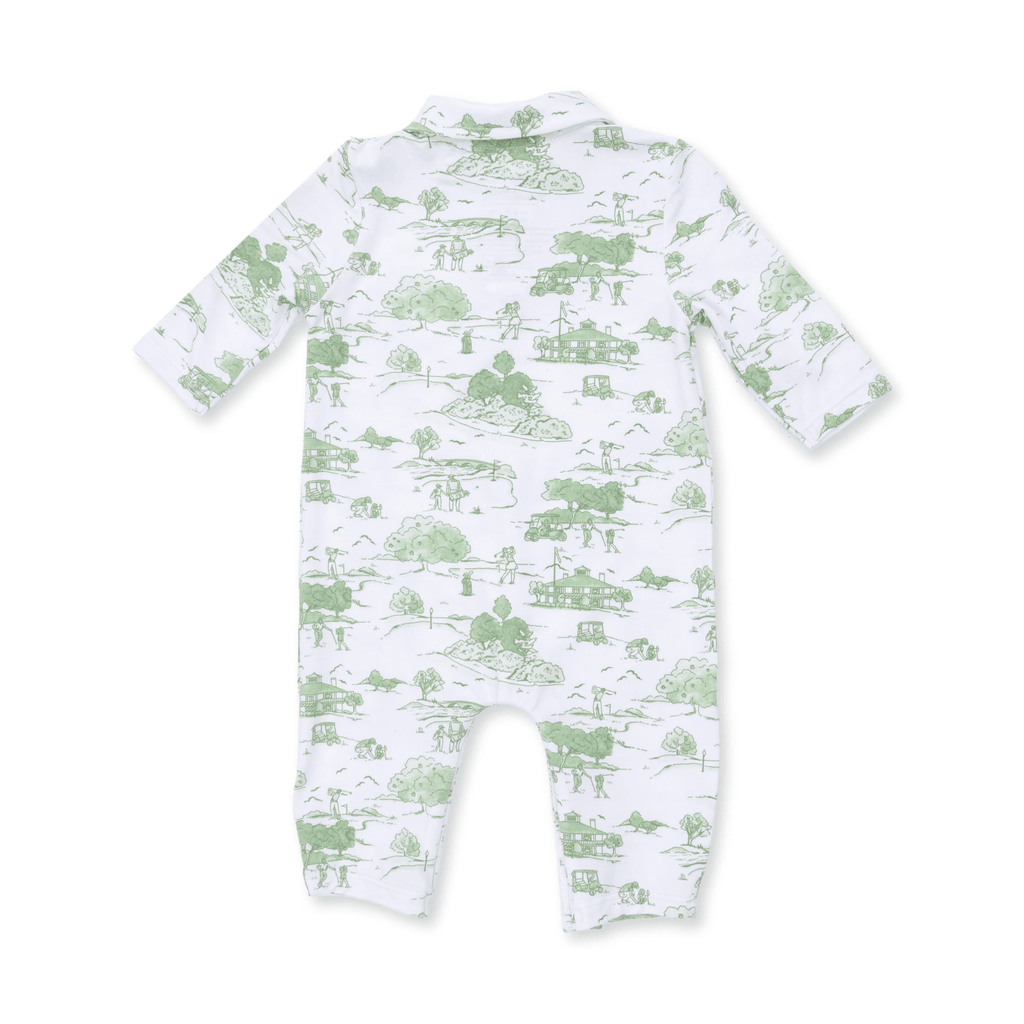 Angel Dear Polo Romper, Golf Toile Green - Flying Ryno