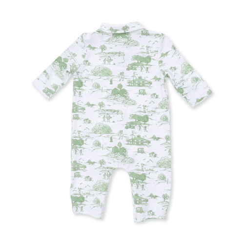 Angel Dear Polo Romper, Golf Toile Green - Flying Ryno
