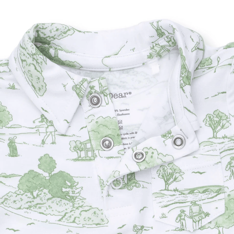Angel Dear Polo Romper, Golf Toile Green - Flying Ryno