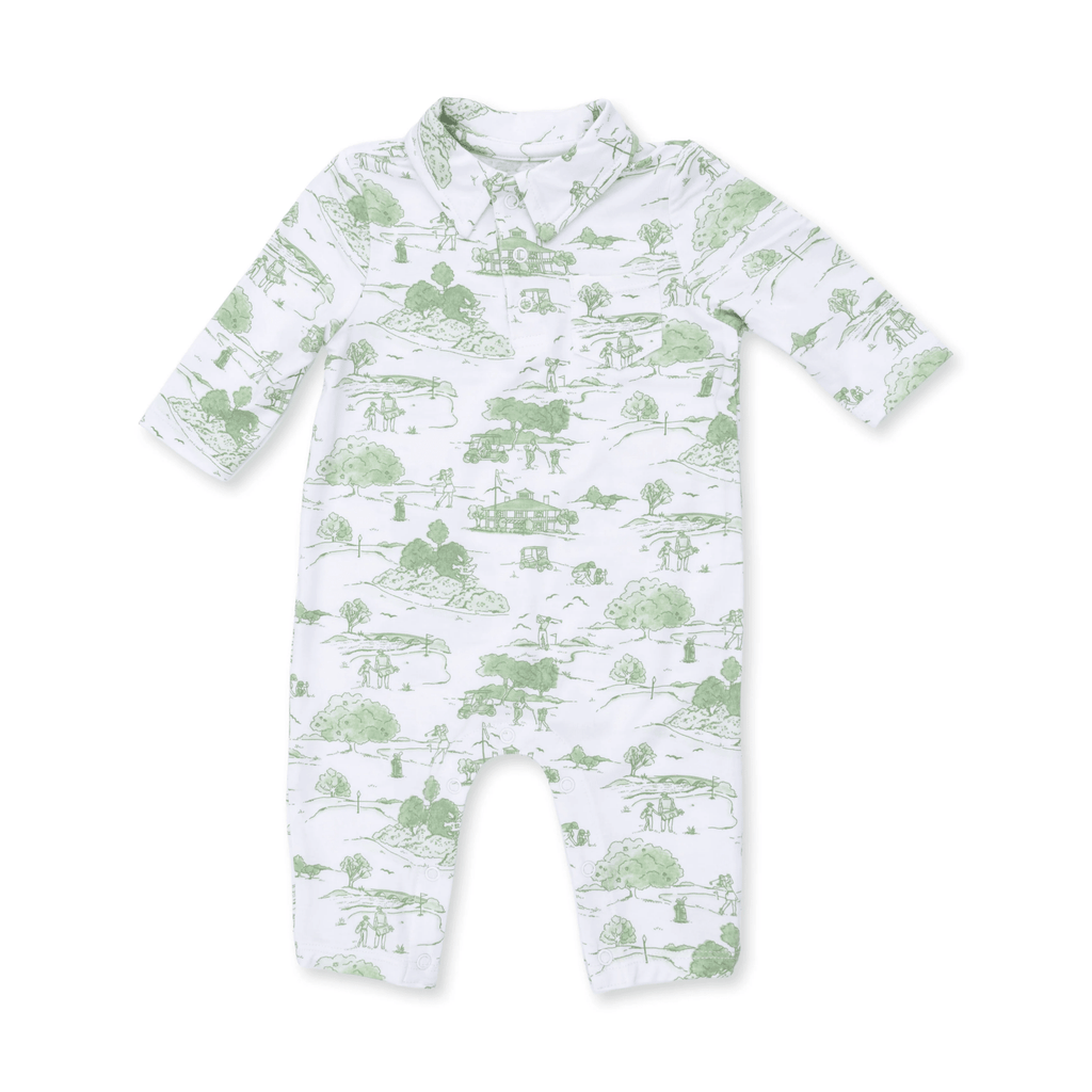 Angel Dear Polo Romper, Golf Toile Green - Flying Ryno