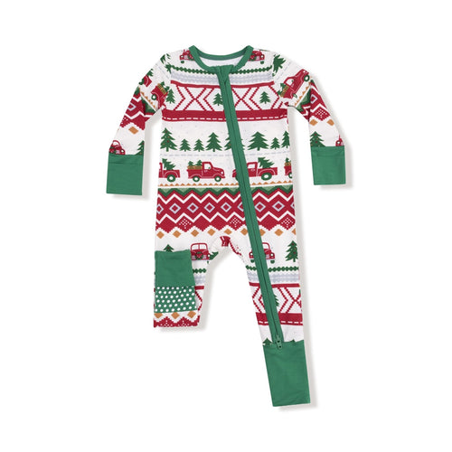 Angel Dear Red Truck Fair Isle - 2 Way Zipper Romper - Flying Ryno