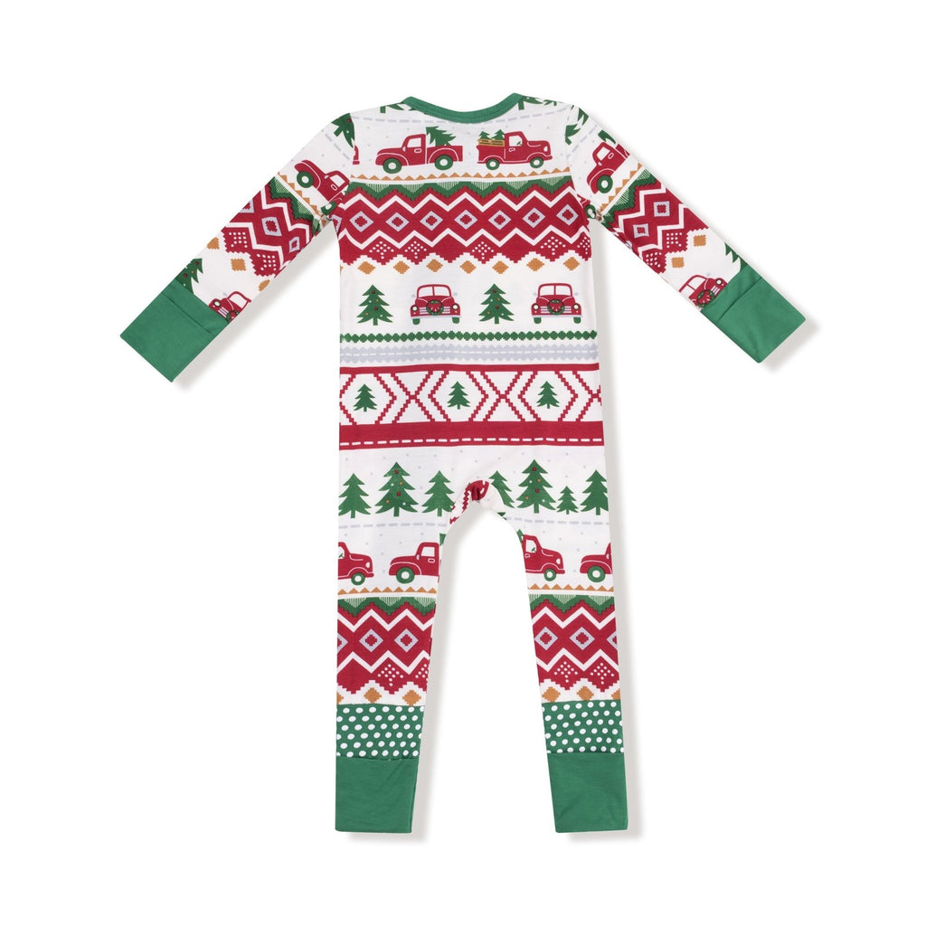 Angel Dear Red Truck Fair Isle - 2 Way Zipper Romper - Flying Ryno