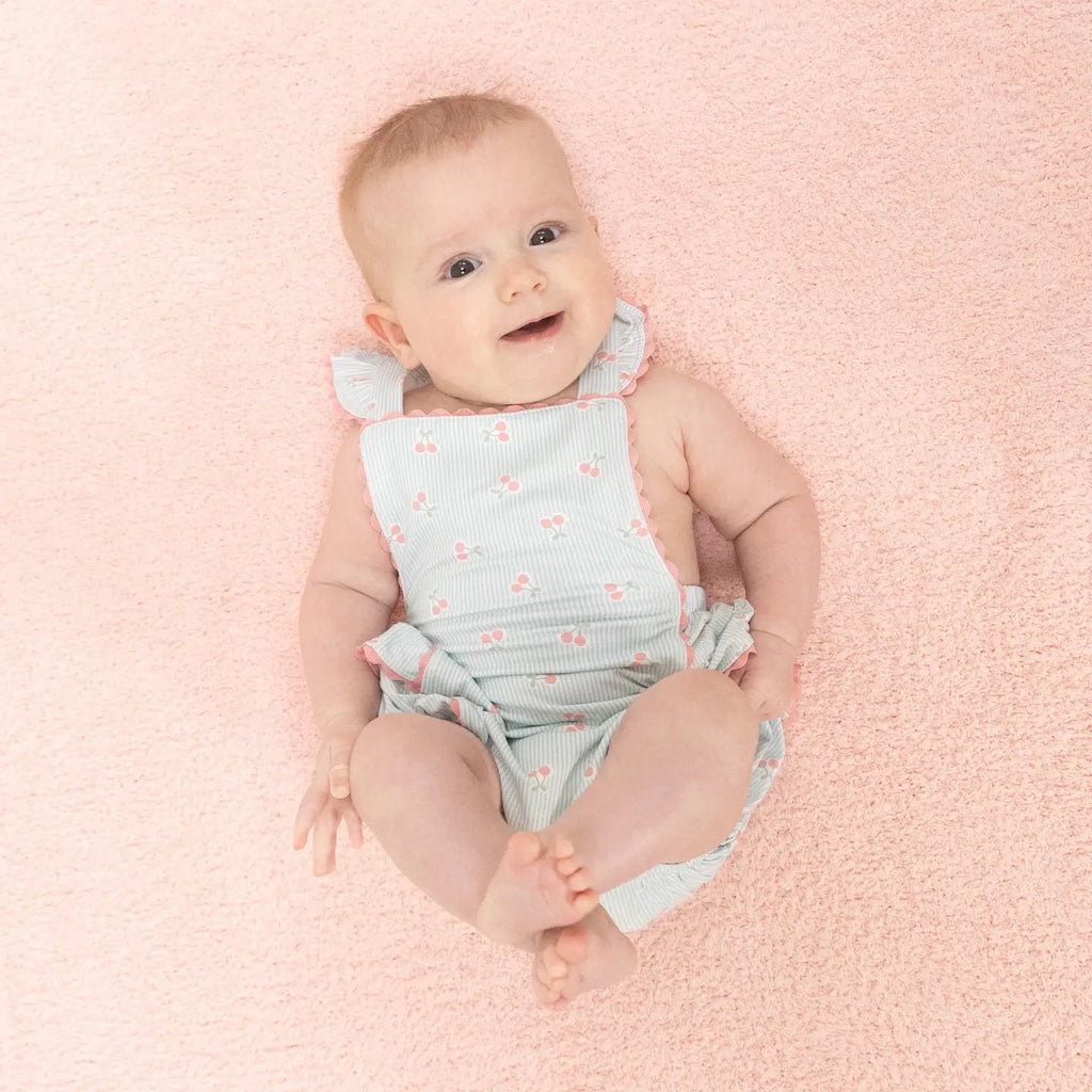 Angel Dear Ric Rac Ruffle Sunsuit, Tiny Cherry Stripe - Flying Ryno