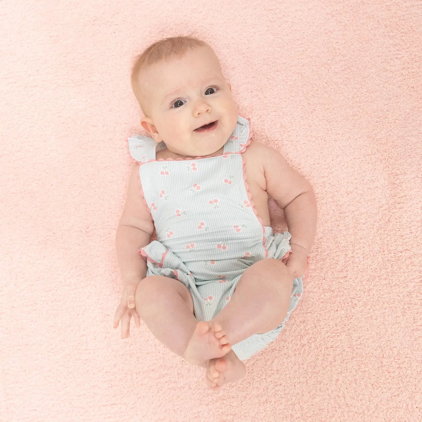 Angel Dear Ric Rac Ruffle Sunsuit, Tiny Cherry Stripe - Flying Ryno