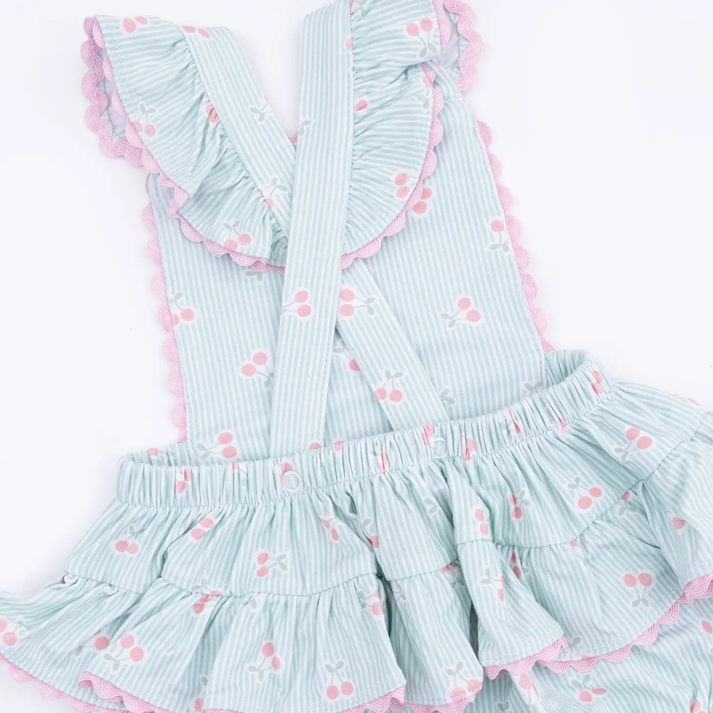 Angel Dear Ric Rac Ruffle Sunsuit, Tiny Cherry Stripe - Flying Ryno