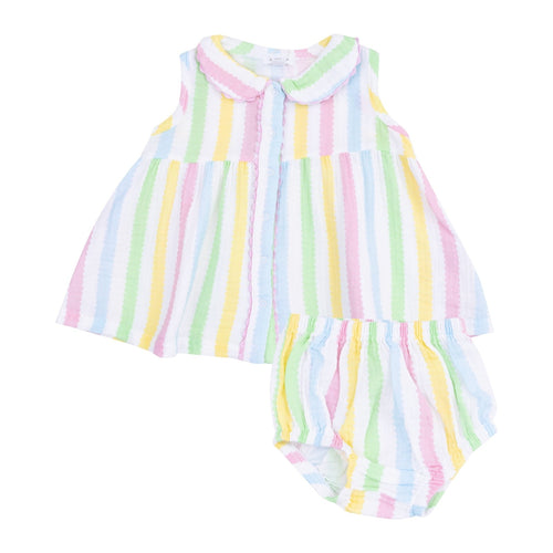 Angel Dear Ric Rac Stripe The Jill - Peter Pan Button Front Dress W/ Ric Rac Trim And Diaper Cover - Flying Ryno