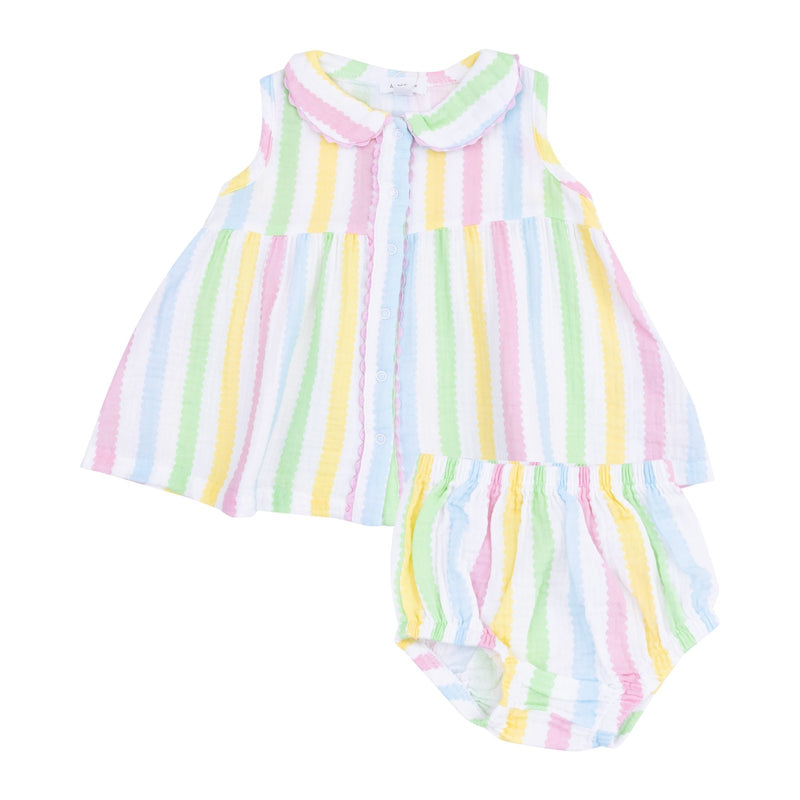 Angel Dear Ric Rac Stripe The Jill - Peter Pan Button Front Dress W/ Ric Rac Trim And Diaper Cover - Flying Ryno
