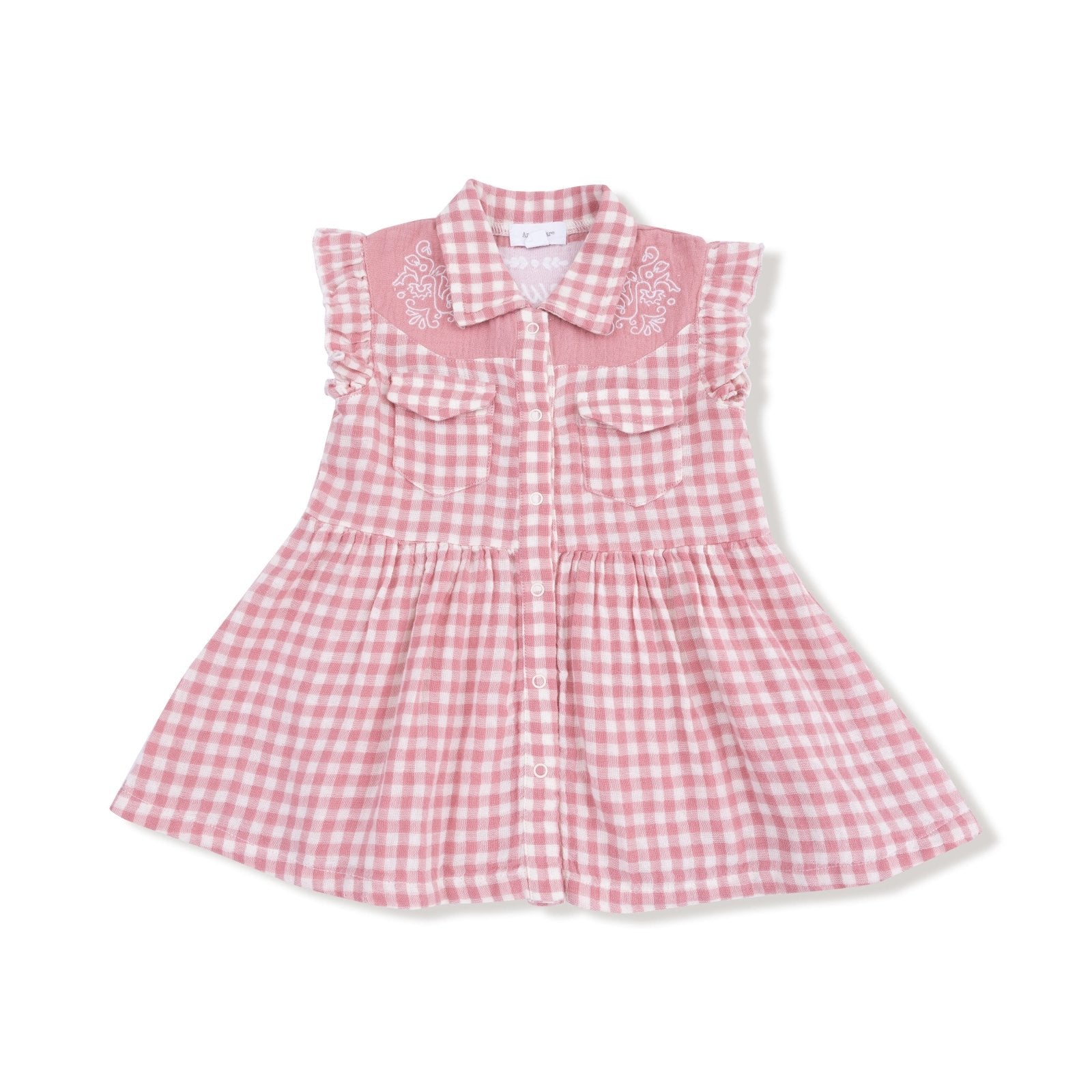 Angel Dear Rose Pink Plaid - Western Pearl Snap Dress With Howdy Embroidery On Back + Diaper Cover (2t - 4t Dress Only) - Flying Ryno