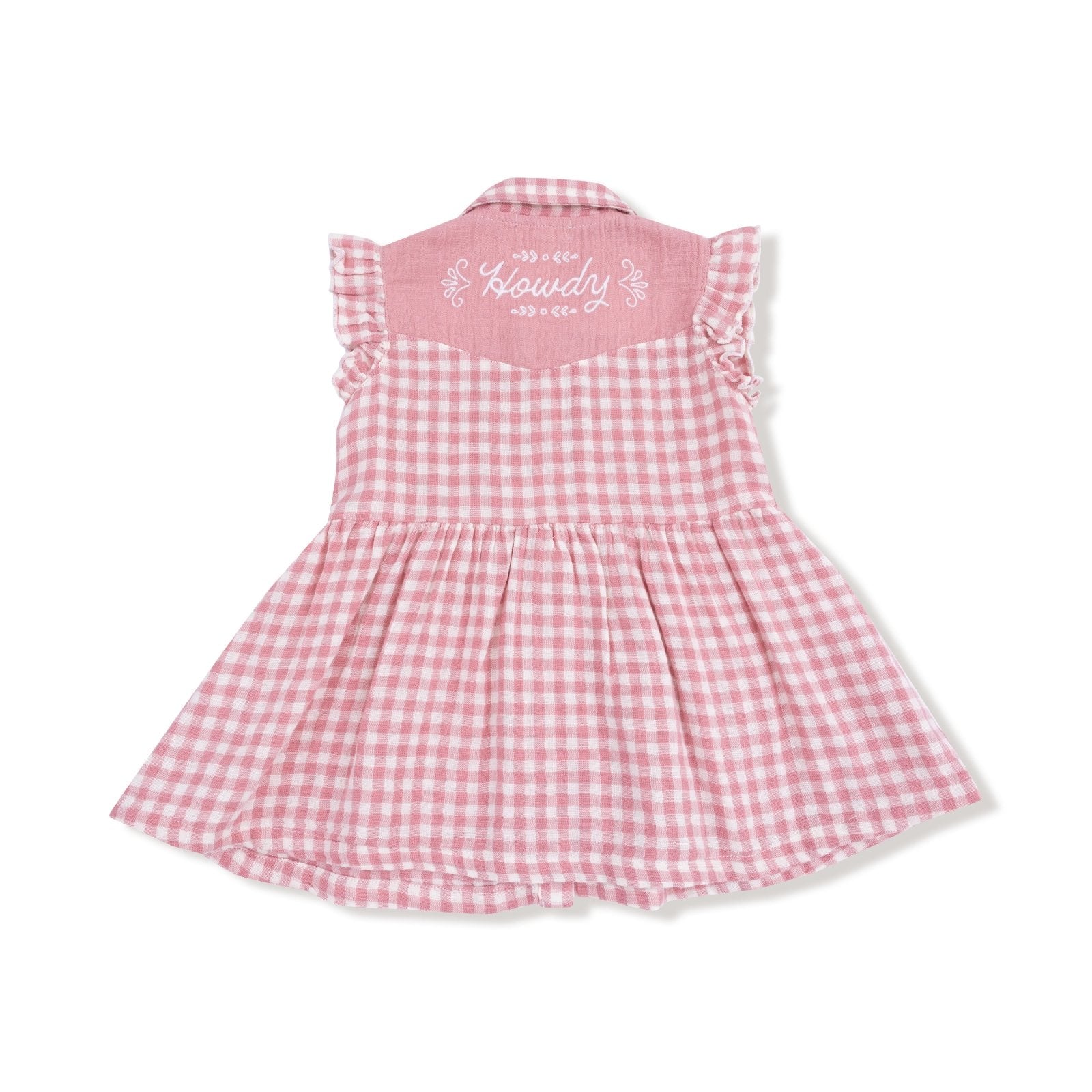 Angel Dear Rose Pink Plaid - Western Pearl Snap Dress With Howdy Embroidery On Back + Diaper Cover (2t - 4t Dress Only) - Flying Ryno