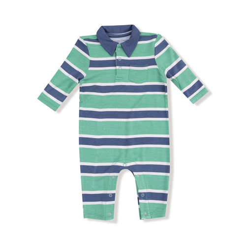 Angel Dear Rugby Stripe - Green And Navy - Polo Romper - Flying Ryno