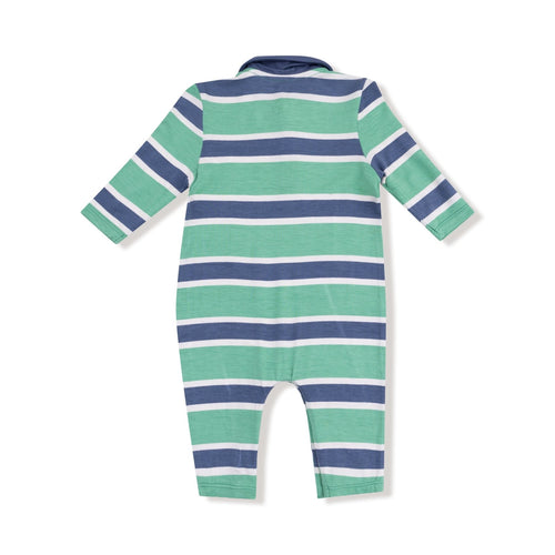 Angel Dear Rugby Stripe - Green And Navy - Polo Romper - Flying Ryno