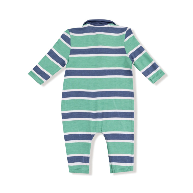 Angel Dear Rugby Stripe - Green And Navy - Polo Romper - Flying Ryno