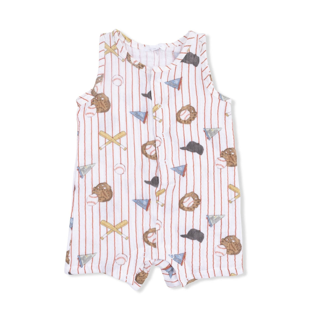 Angel Dear Sleeveless Shortie Romper, Vintage Baseball Stripe - Flying Ryno