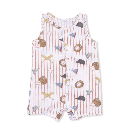 Angel Dear Sleeveless Shortie Romper, Vintage Baseball Stripe - Flying Ryno