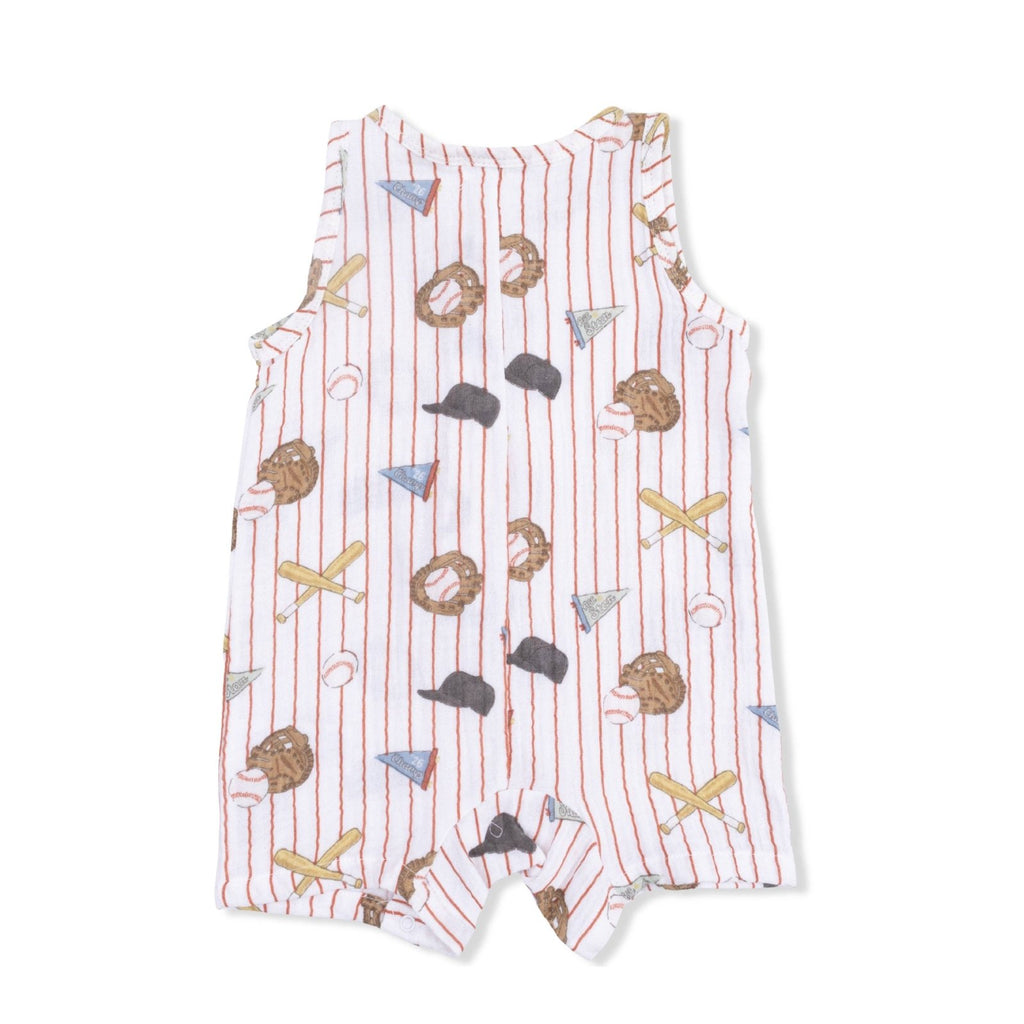 Angel Dear Sleeveless Shortie Romper, Vintage Baseball Stripe - Flying Ryno