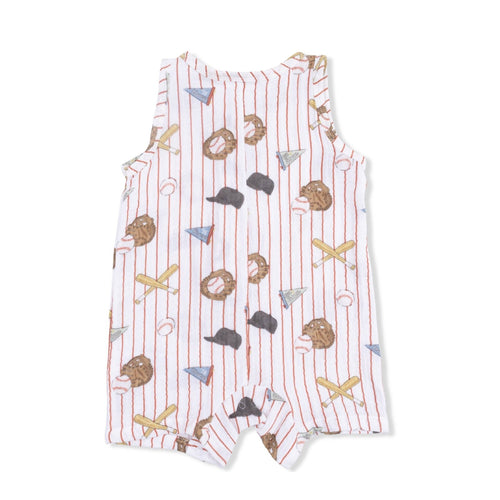 Angel Dear Sleeveless Shortie Romper, Vintage Baseball Stripe - Flying Ryno