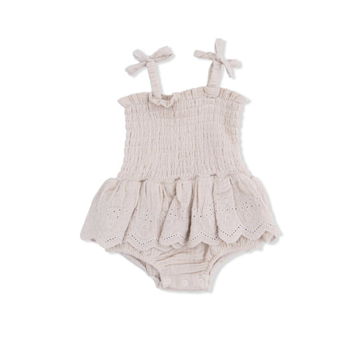 Angel Dear Smocked Bubble with Skirt, Solid Muslin French Oak - Flying Ryno