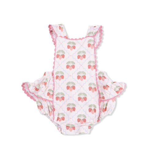 Angel Dear Sweet Strawberries - Ric Rac Ruffle Sunsuit - Flying Ryno