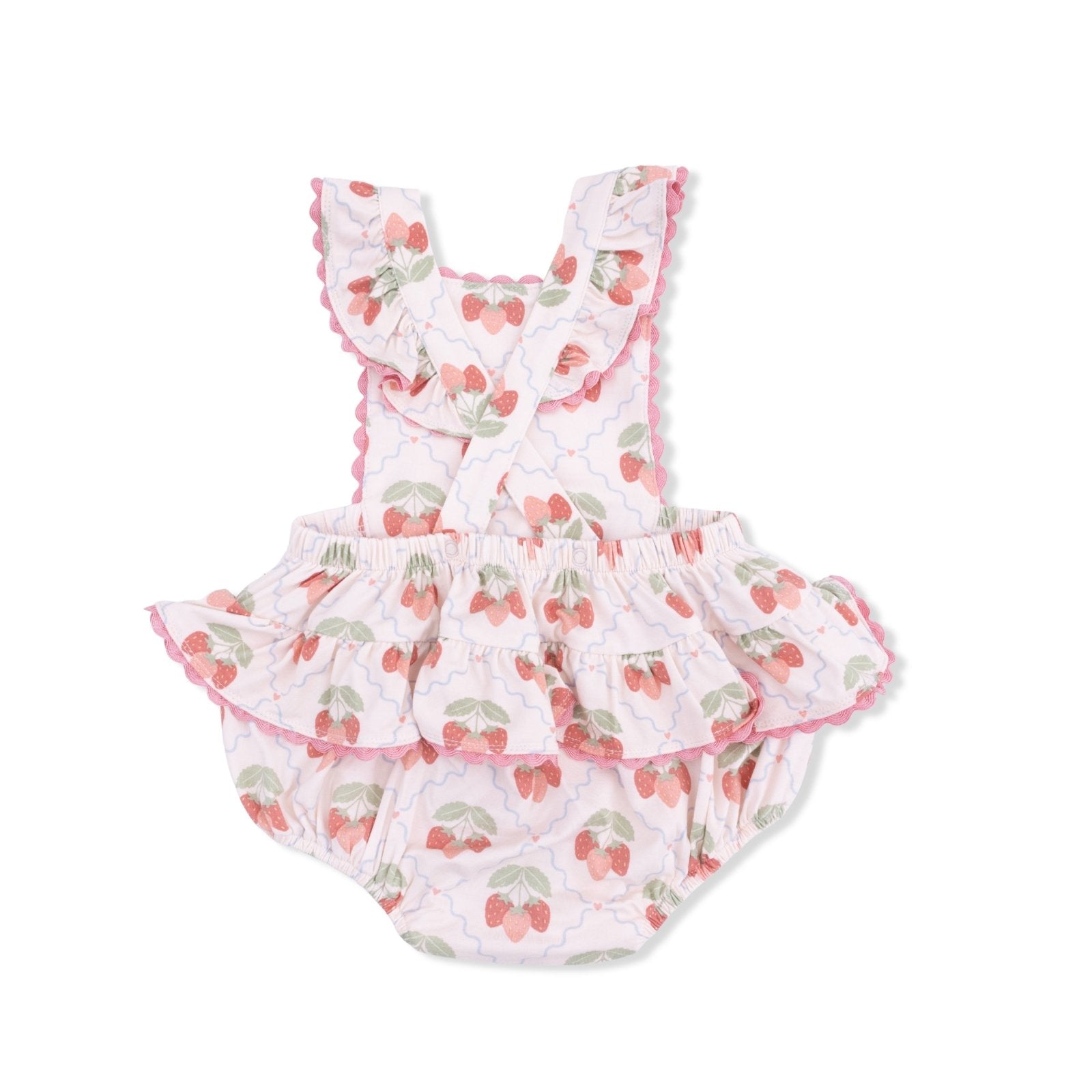 Angel Dear Sweet Strawberries - Ric Rac Ruffle Sunsuit - Flying Ryno