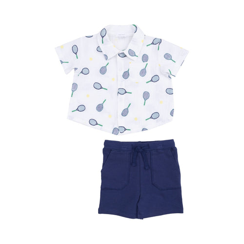 Angel Dear Tennis Button Down Polo Muslin With French Terry Short - Flying Ryno